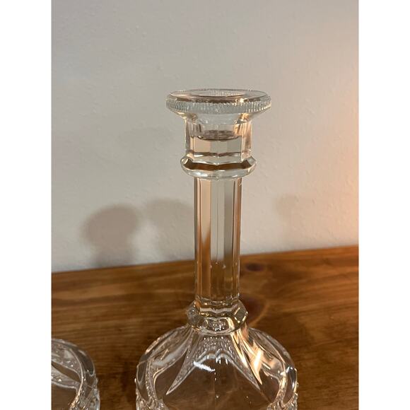 Vintage Pressed Glass Candlestick Holders Pair 7 Inch Taper Candle Holders - Picture 6 of 11